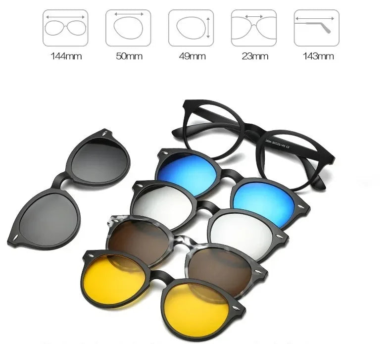 6 in 1 Magnet Clip on Sunglasses - Men and Women