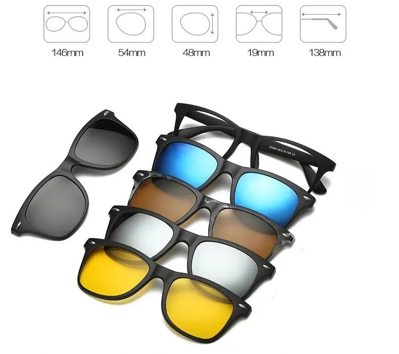 6 in 1 Magnet Clip on Sunglasses - Men and Women