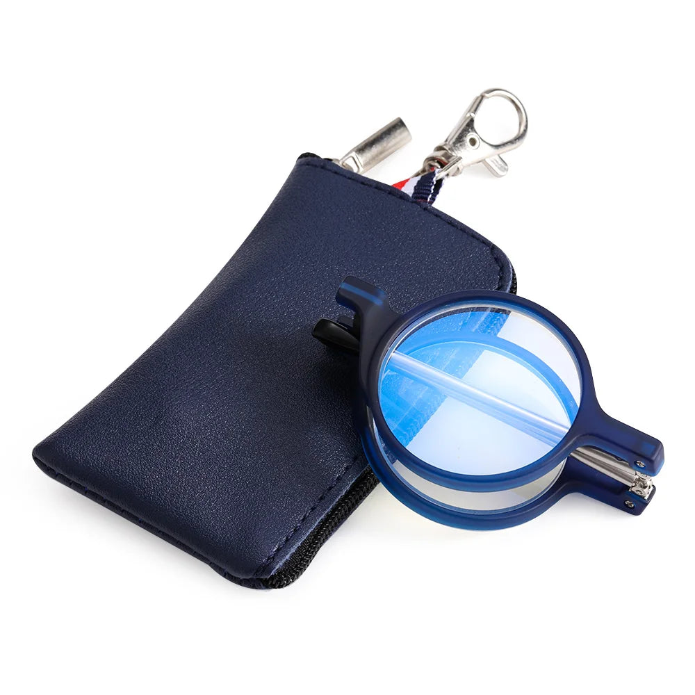 Mini Round Reading Glasses With Keychain Protective Case