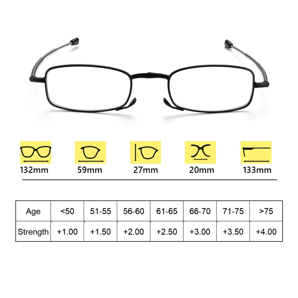 Folding Reading Glasses - Portable With Case