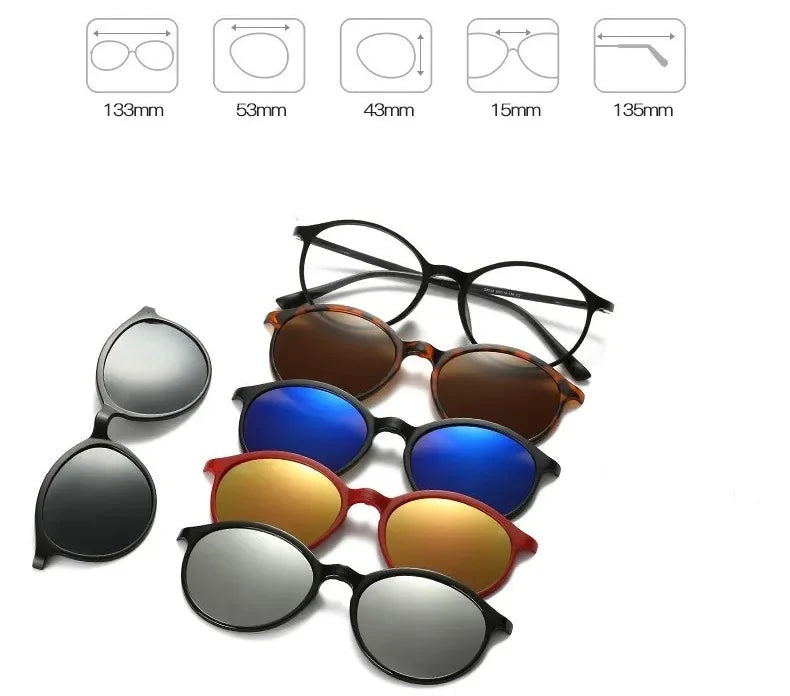 6 in 1 Magnet Clip on Sunglasses - Men and Women
