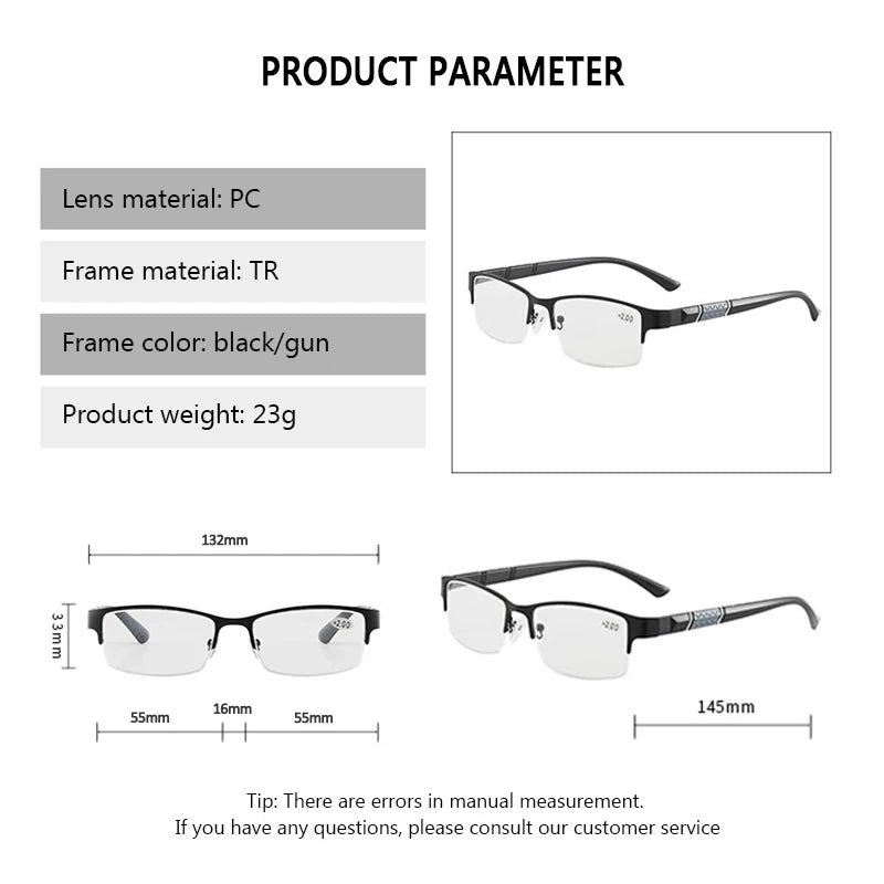 Business Reading Glasses With Anti-Blue Light Half-Frame Design