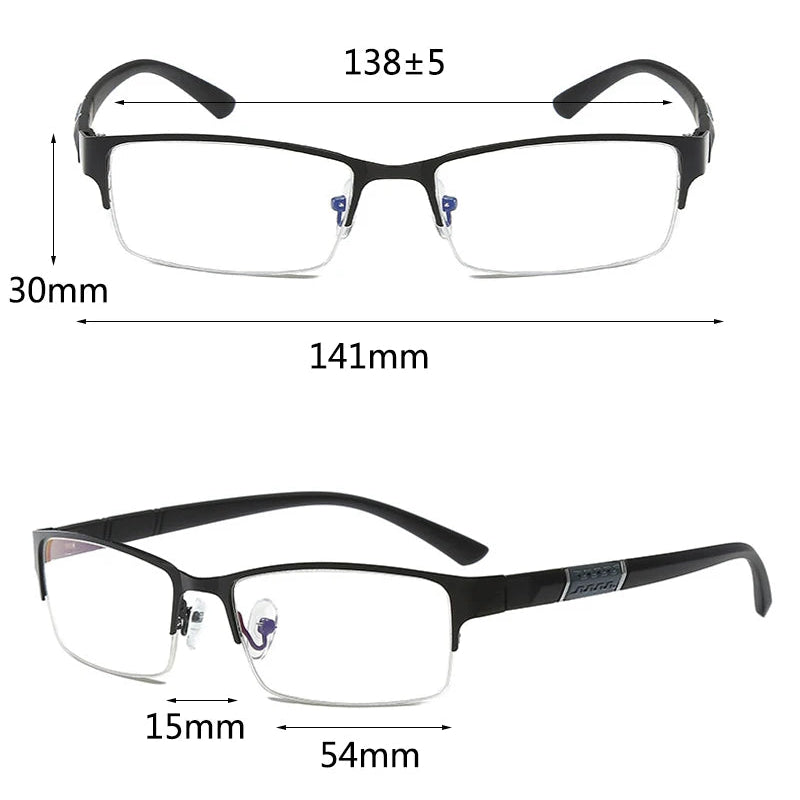 Business Reading Glasses With Anti-Blue Light Half-Frame Design