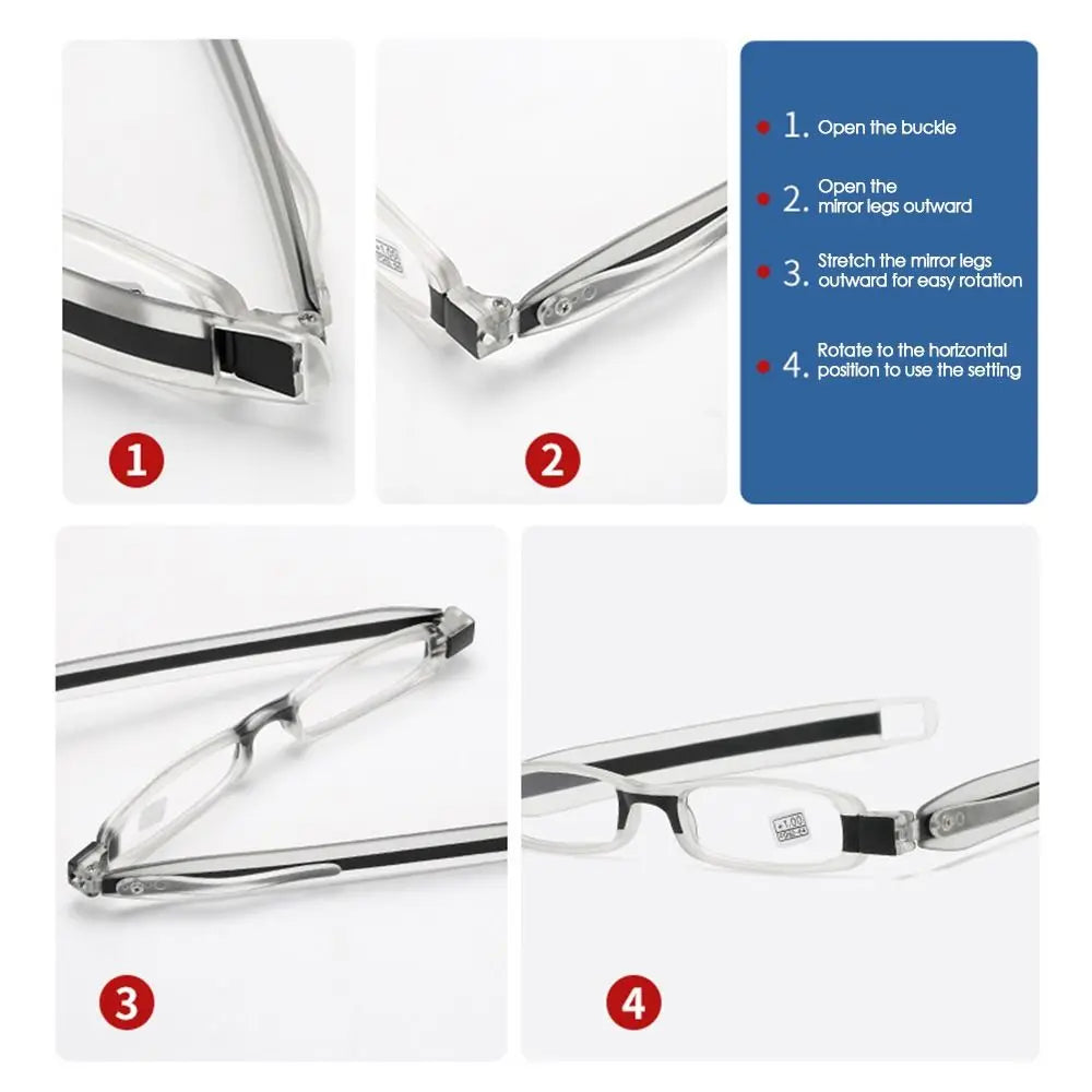 Folding Reading Glasses With 360 Degree Rotation And Clear Lenses