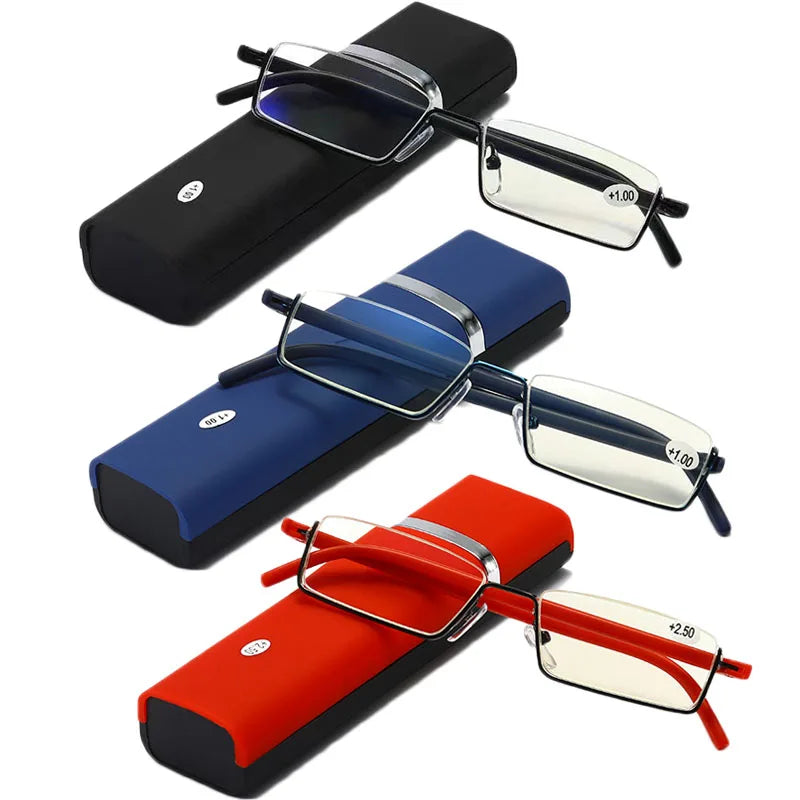 Half Frame Reading Glasses With Protective Case And Anti-Blue Light Lenses