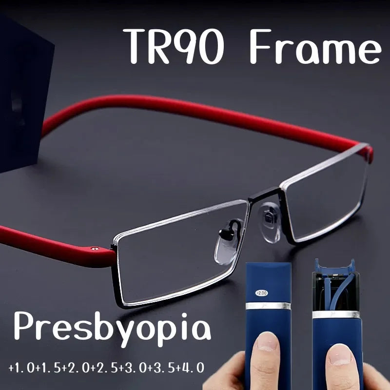 Half Frame Reading Glasses With Protective Case And Anti-Blue Light Lenses