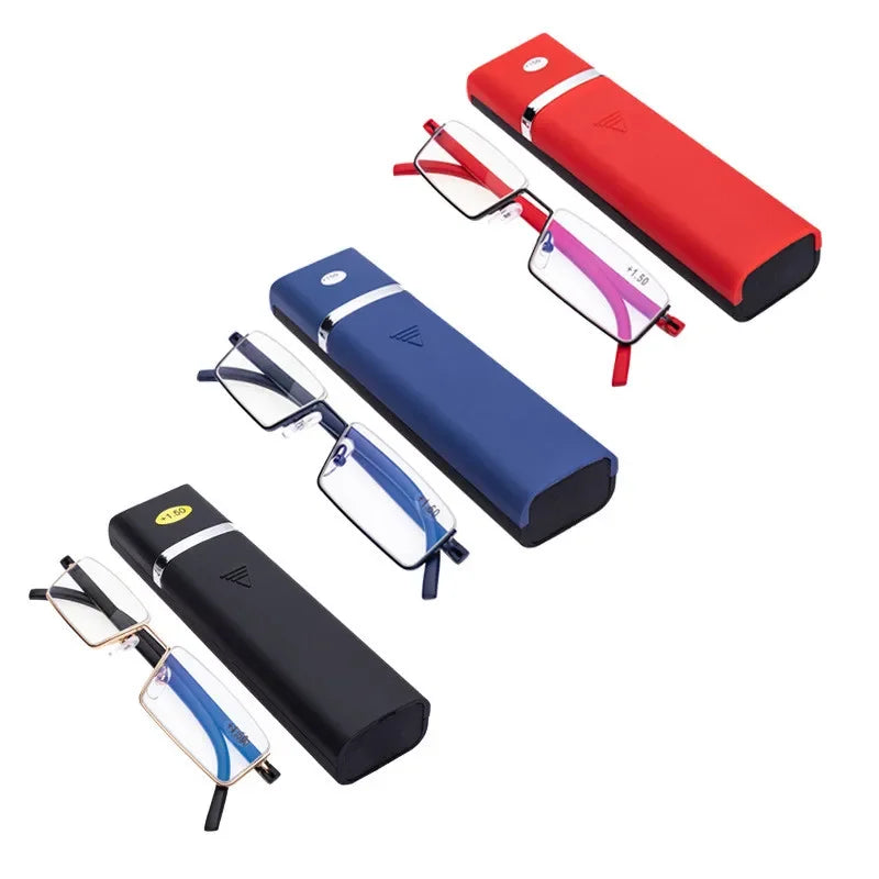 Half Frame Reading Glasses With Protective Case And Anti-Blue Light Lenses