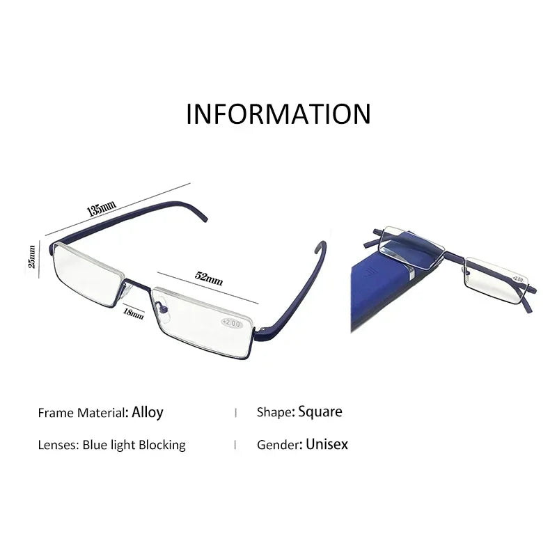 Half Frame Reading Glasses With Protective Case And Anti-Blue Light Lenses