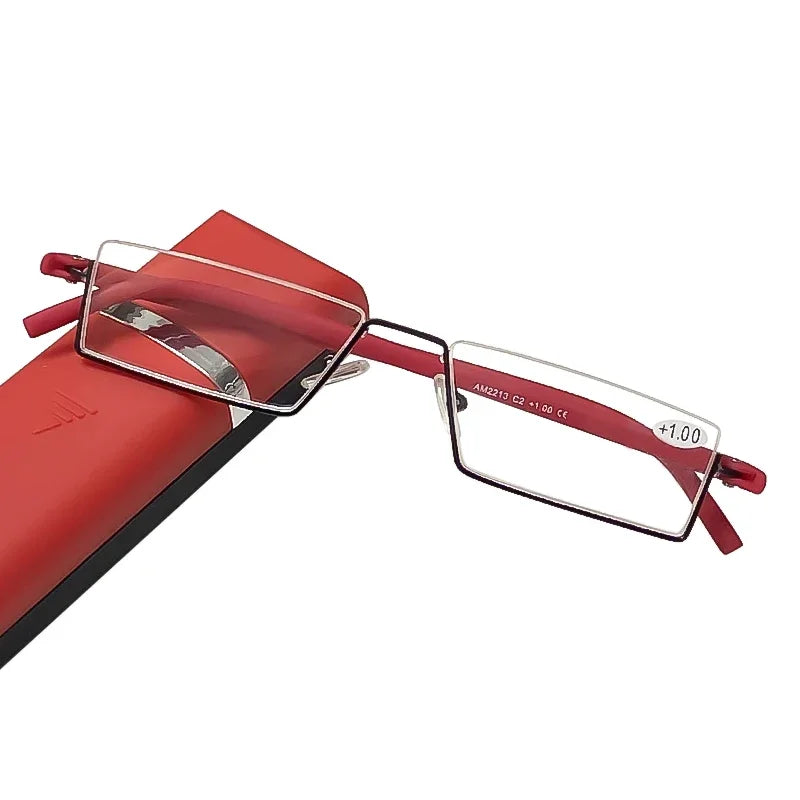 Half Frame Reading Glasses With Protective Case And Anti-Blue Light Lenses