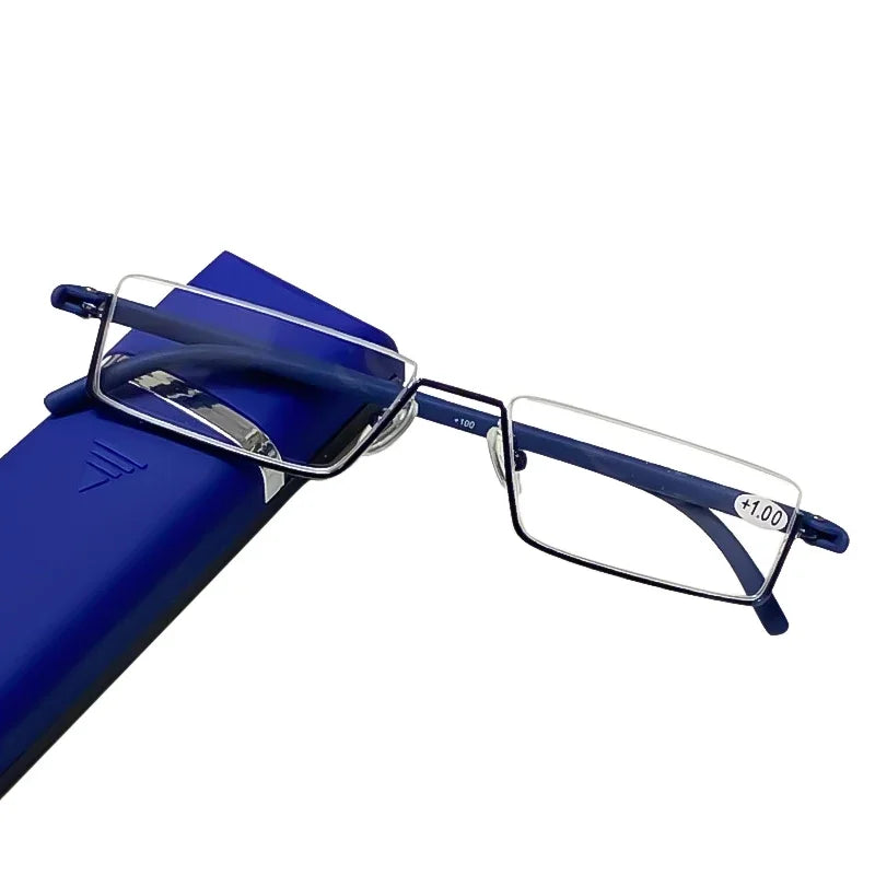 Half Frame Reading Glasses With Protective Case And Anti-Blue Light Lenses
