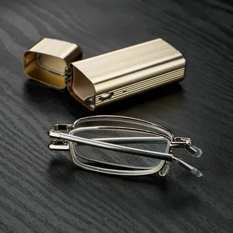 Luxury Mini Folding Reading Glasses With Metal Protective Case