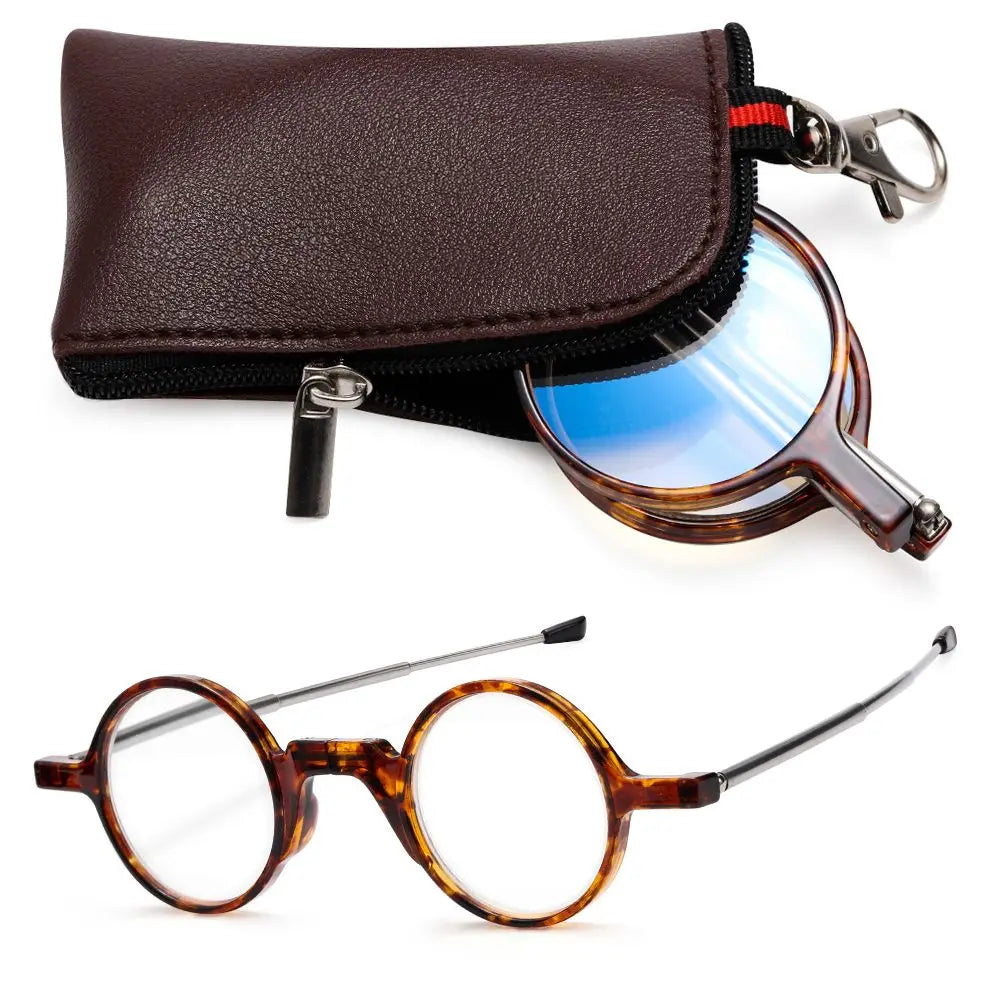 Mini Round Reading Glasses With Keychain Protective Case
