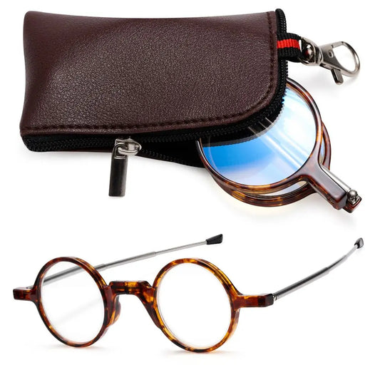 Mini Round Reading Glasses With Keychain Protective Case