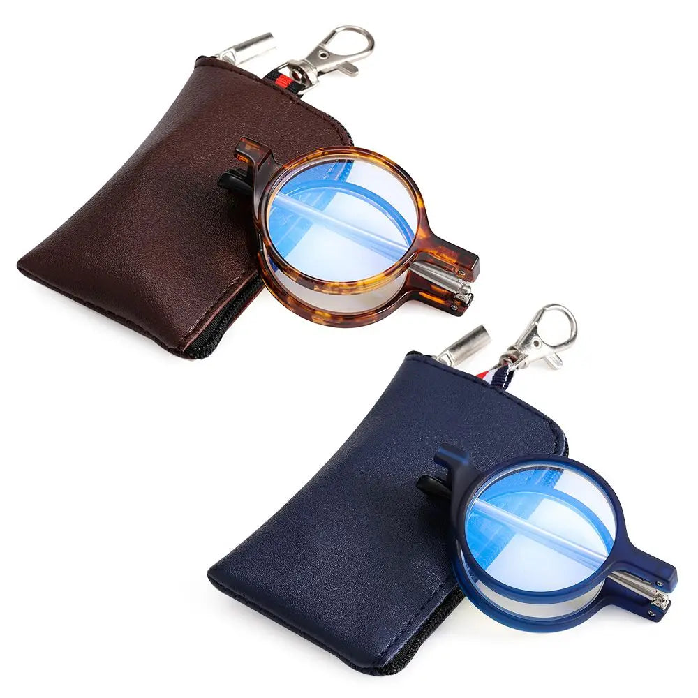Mini Round Reading Glasses With Keychain Protective Case