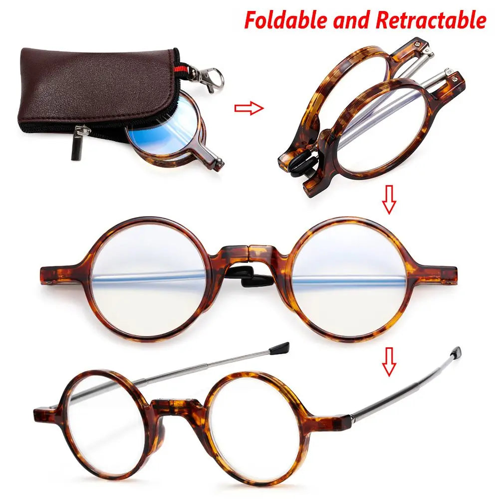 Mini Round Reading Glasses With Keychain Protective Case