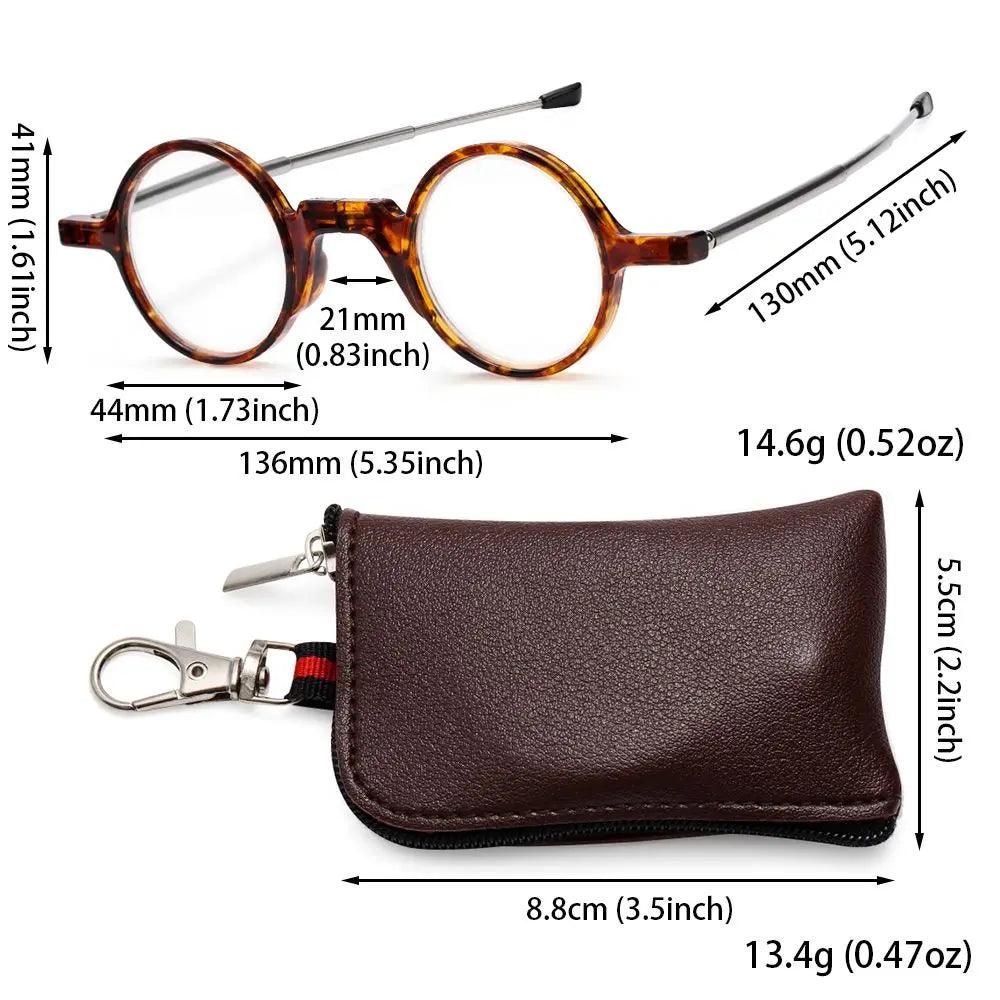 Mini Round Reading Glasses With Keychain Protective Case