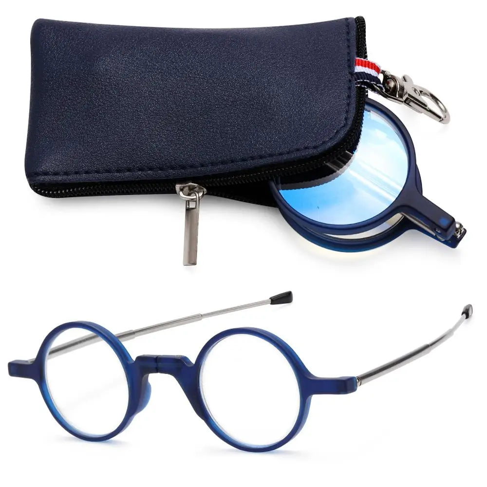 Mini Round Reading Glasses With Keychain Protective Case