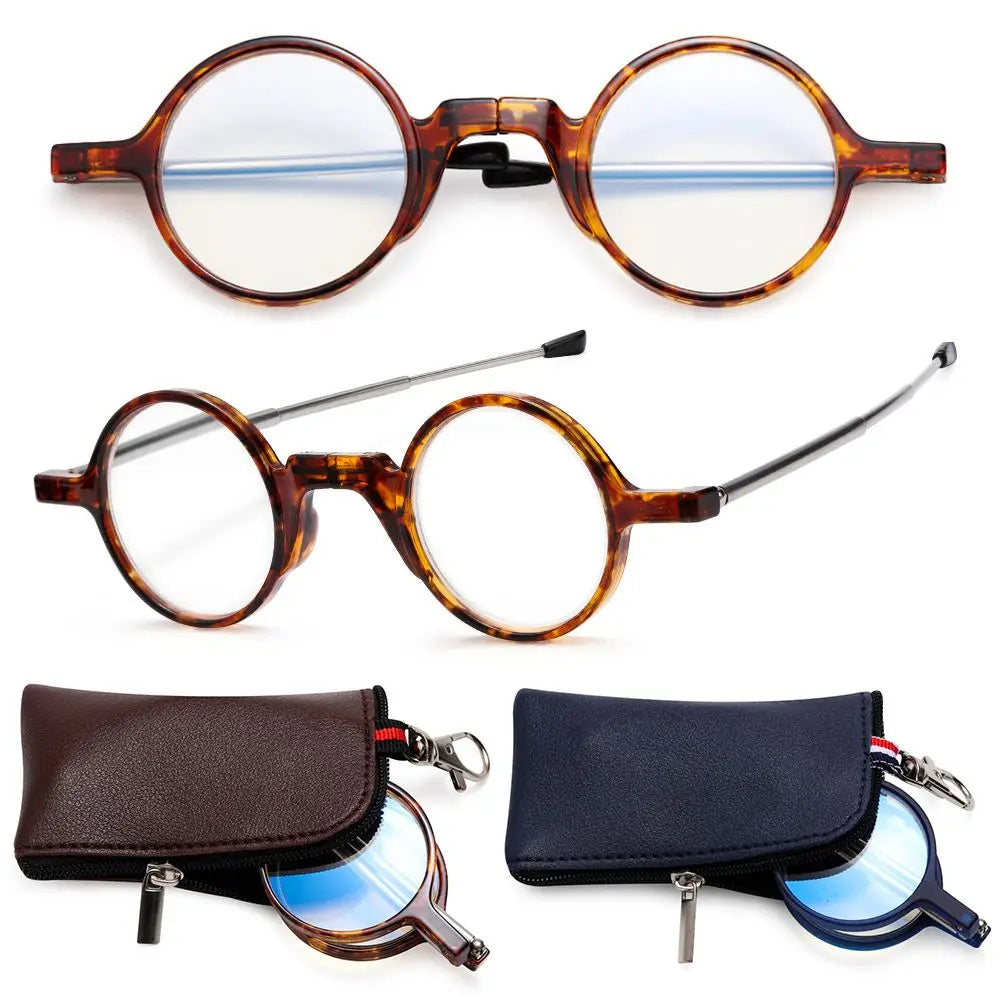 Mini Round Reading Glasses With Keychain Protective Case