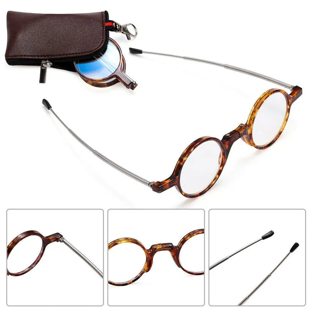 Mini Round Reading Glasses With Keychain Protective Case