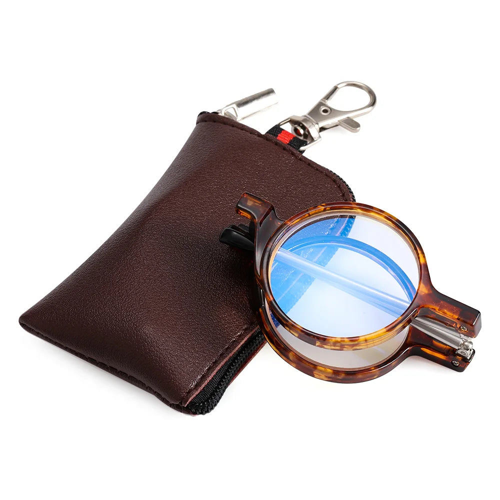 Mini Round Reading Glasses With Keychain Protective Case