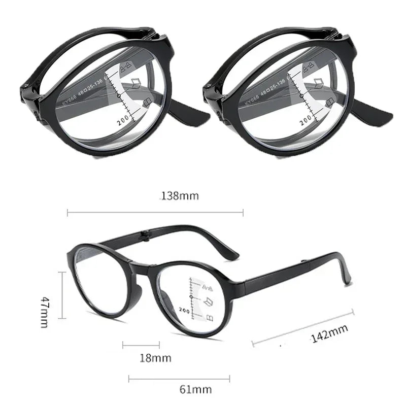 Multifocal Folding Reading Glasses With Vintage Style And Case
