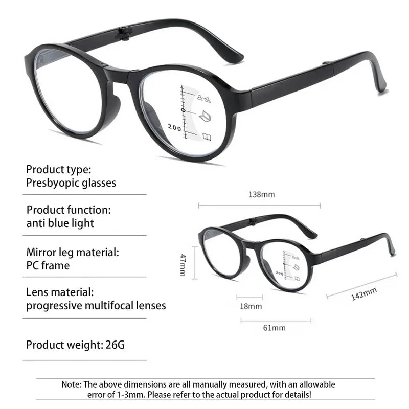 Multifocal Folding Reading Glasses With Vintage Style And Case