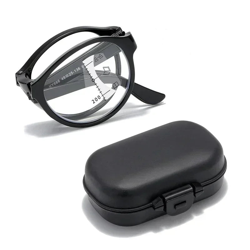 Multifocal Folding Reading Glasses With Vintage Style And Case
