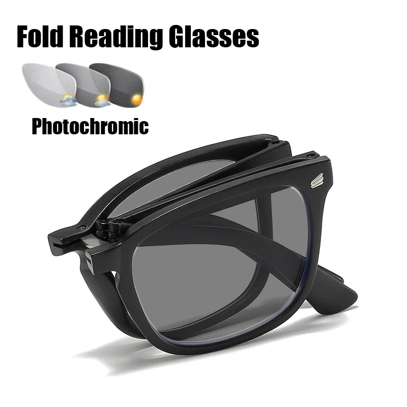 Photochromic Folding Reading Glasses With Vintage Square Frame