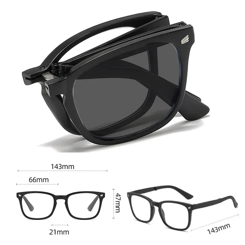 Photochromic Folding Reading Glasses With Vintage Square Frame