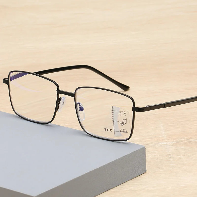 Photochromic Progressive Reading Glasses With Anti-Blue Light Rectangle Frame