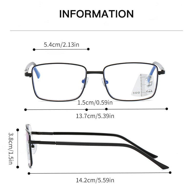 Photochromic Progressive Reading Glasses With Anti-Blue Light Rectangle Frame