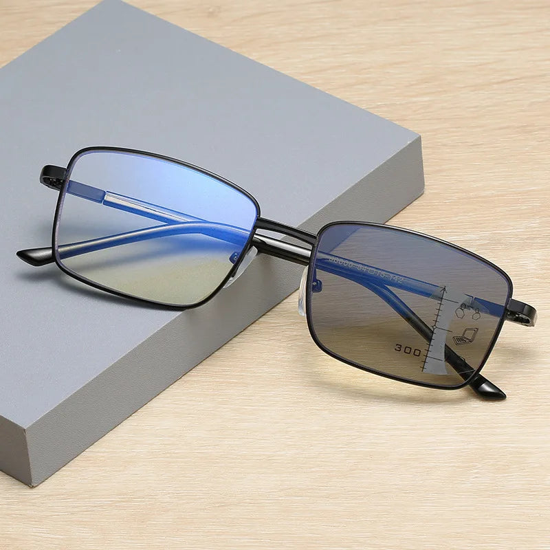 Photochromic Progressive Reading Glasses With Anti-Blue Light Rectangle Frame