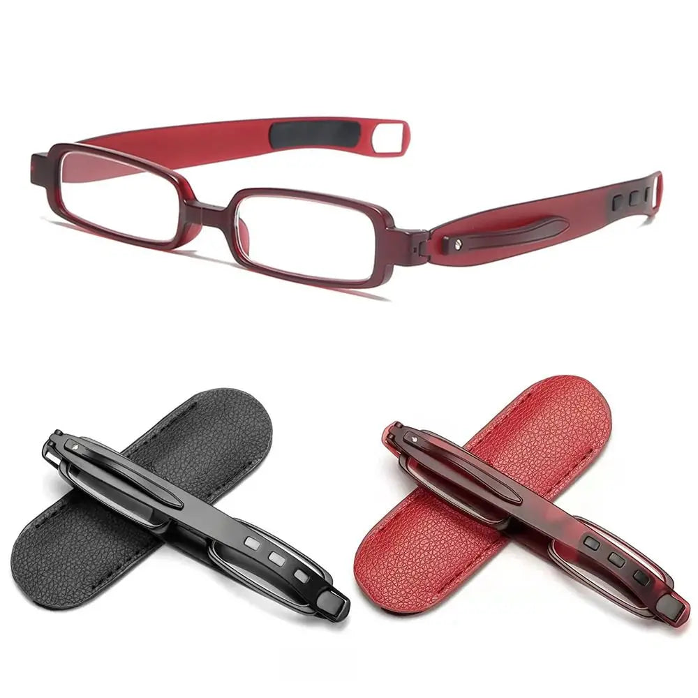 Portable Folding Reading Glasses With Leather Case And 360° Twist Design
