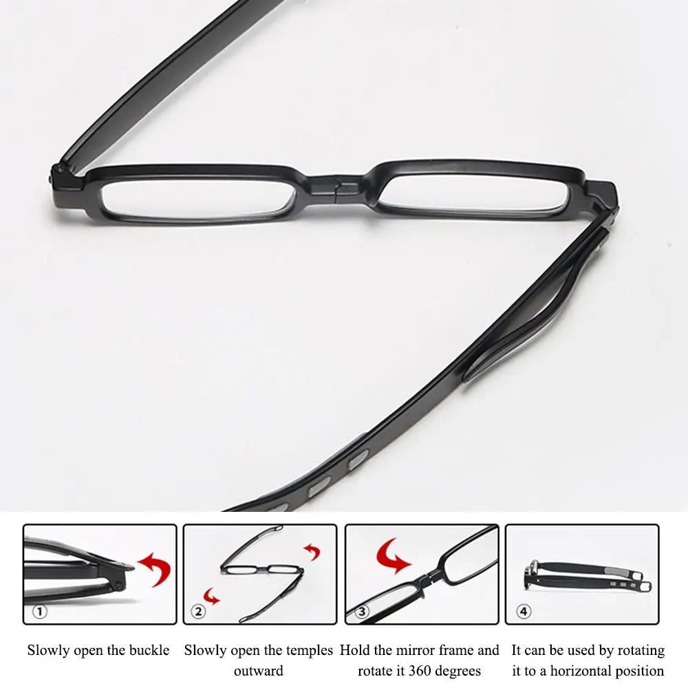 Portable Folding Reading Glasses With Leather Case And 360° Twist Design