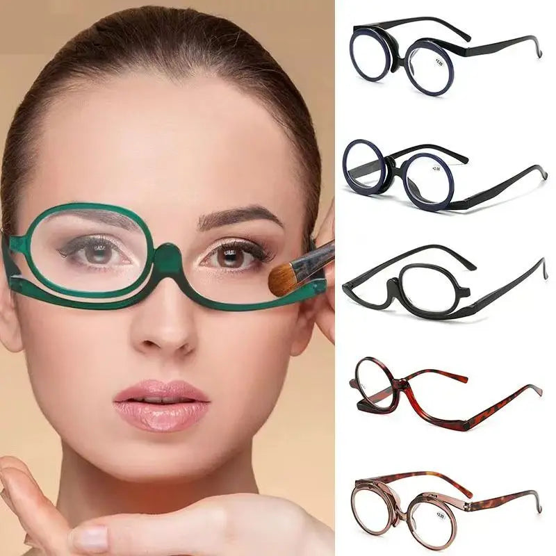 Rotating Makeup Reading Glasses With Flip-Away Oval Lens
