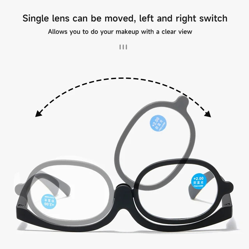 Rotating Makeup Reading Glasses With Flip-Away Oval Lens