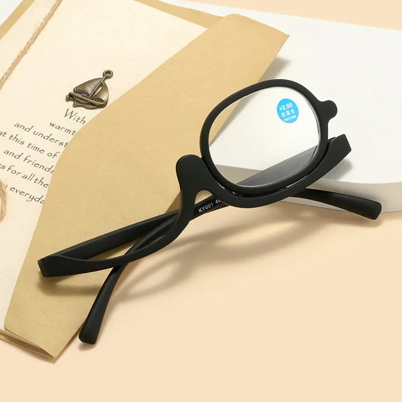 Rotating Makeup Reading Glasses With Flip-Away Oval Lens