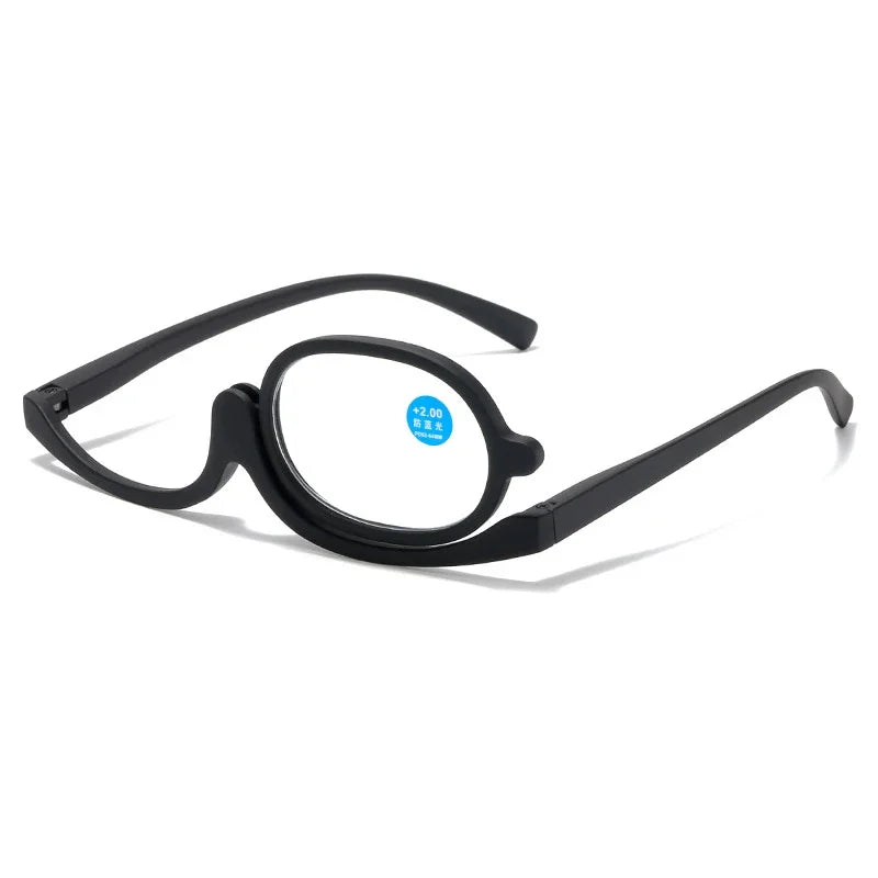 Rotating Makeup Reading Glasses With Flip-Away Oval Lens