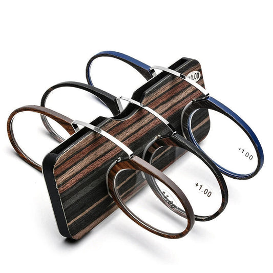 Round Nose Clip Reading Glasses With Wood-Style Protective Case