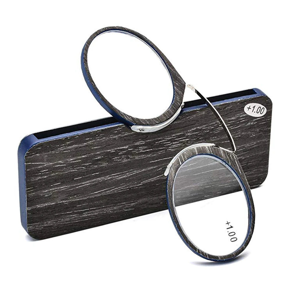 Round Nose Clip Reading Glasses With Wood-Style Protective Case