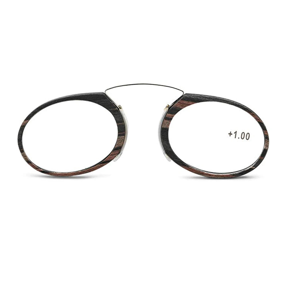 Round Nose Clip Reading Glasses With Wood-Style Protective Case