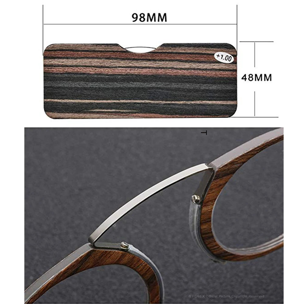 Round Nose Clip Reading Glasses With Wood-Style Protective Case
