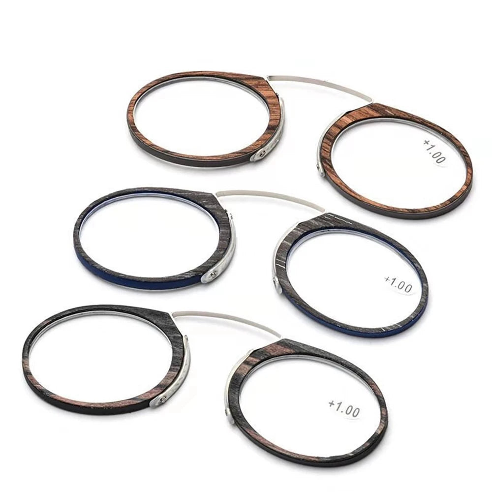 Round Nose Clip Reading Glasses With Wood-Style Protective Case