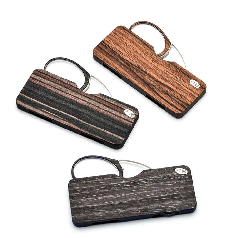 Round Nose Clip Reading Glasses With Wood-Style Protective Case