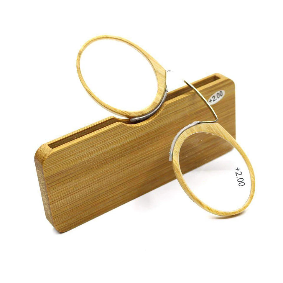 Round Nose Clip Reading Glasses With Wood-Style Protective Case