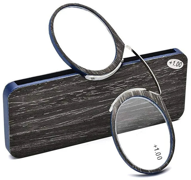 Round Nose Clip Reading Glasses With Wood-Style Protective Case