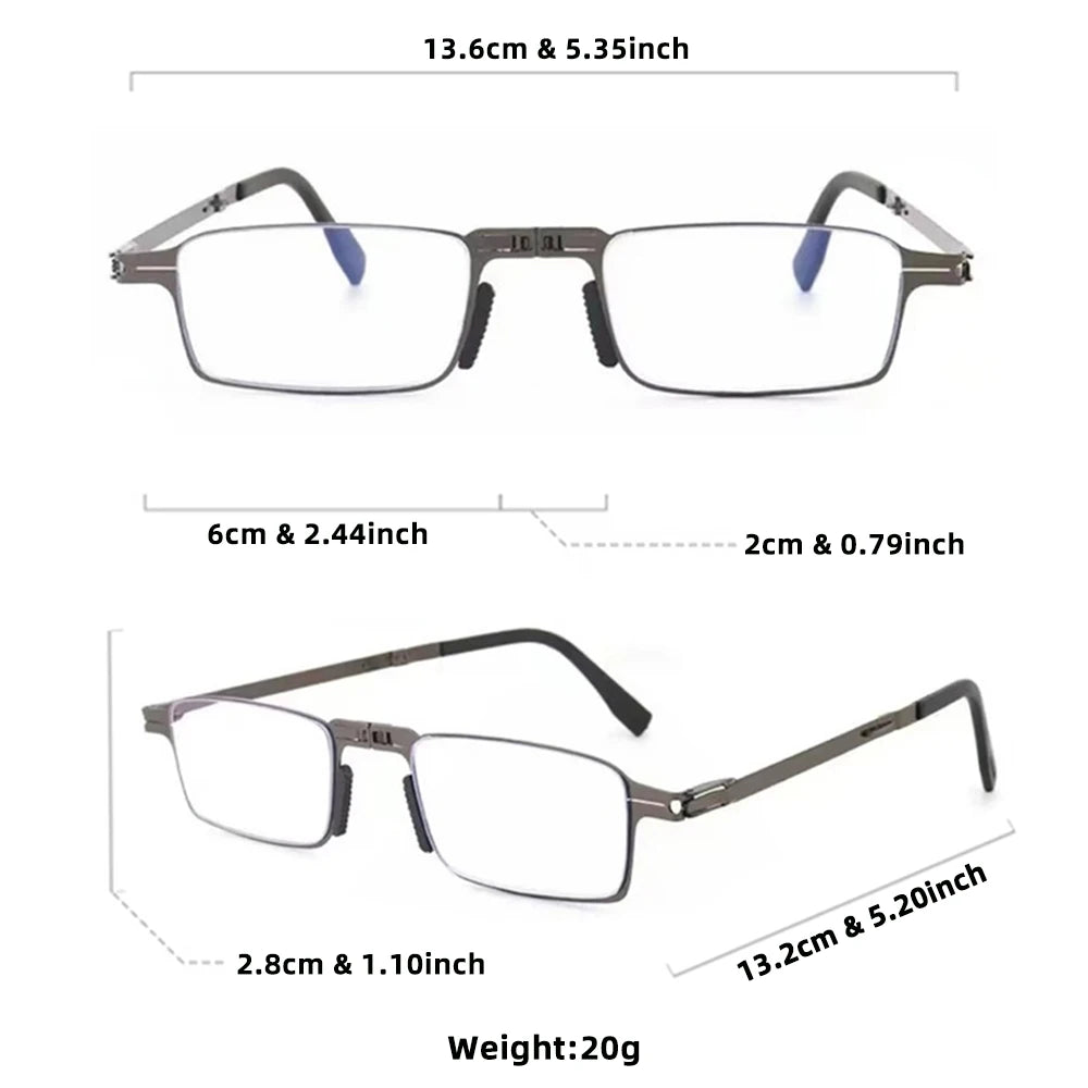 Stainless Steel Folding Reading Glasses With Compact Case