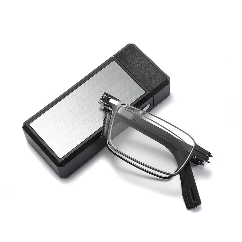 Stainless Steel Folding Reading Glasses With Compact Case