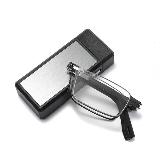 Stainless Steel Folding Reading Glasses With Compact Case