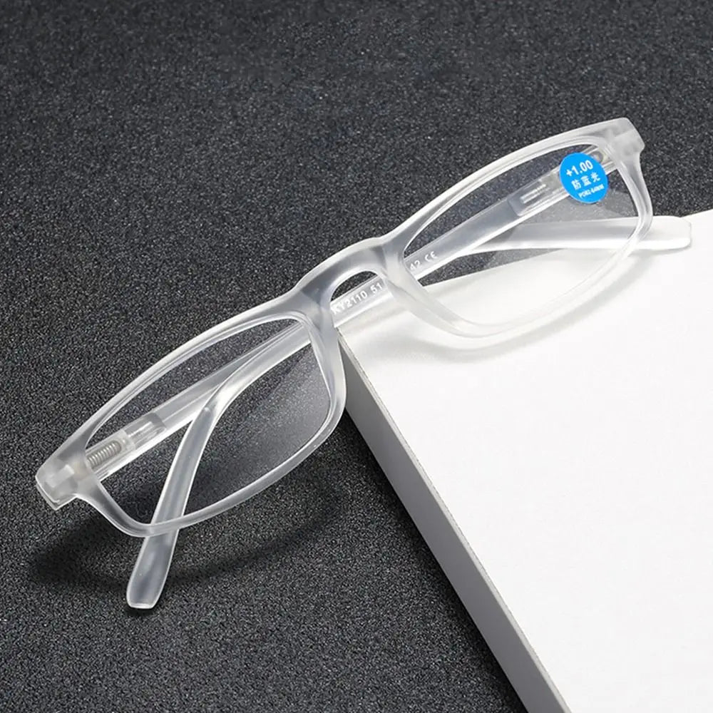 Transparent Reading Glasses With Anti-Blue Light Rectangle Frame